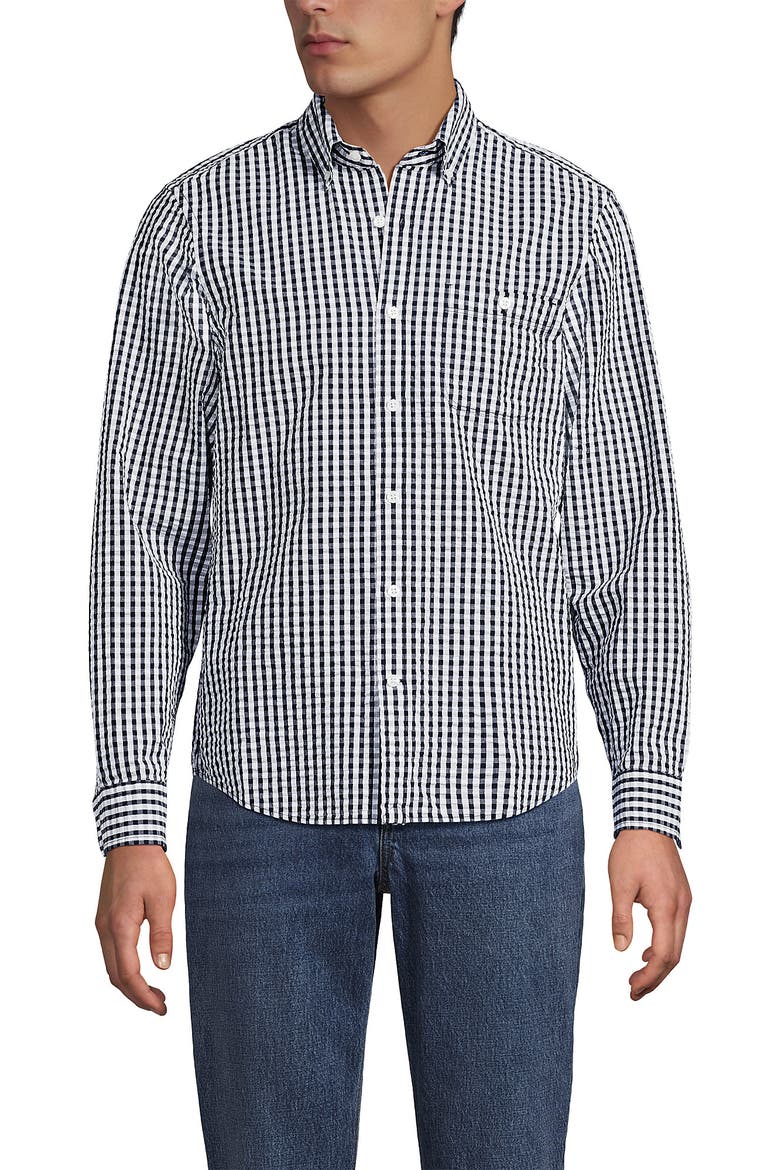 Long Sleeve Seersucker Shirt, Main, color, Radiant Navy/White Gingham