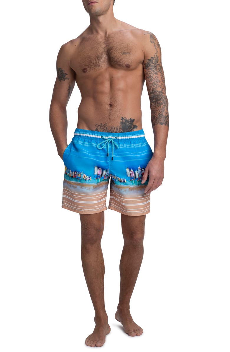 Bugatchi Ship Ashore Print Swim Trunks, Alternate, color, 