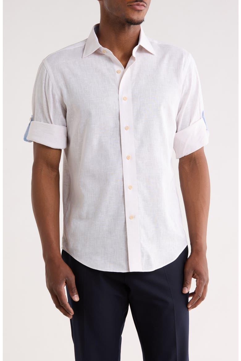 Trim Fit Cotton Dress Shirt, Main, color, SAND