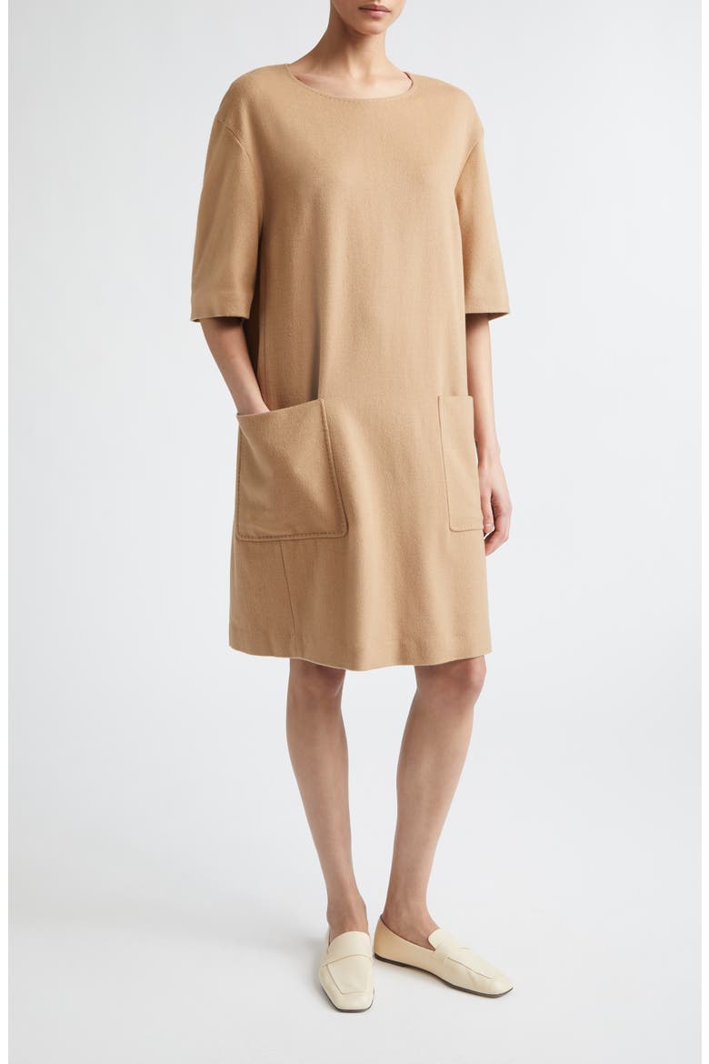 Patch Pocket Camel Hair Shift Dress, Main, color, CAMEL