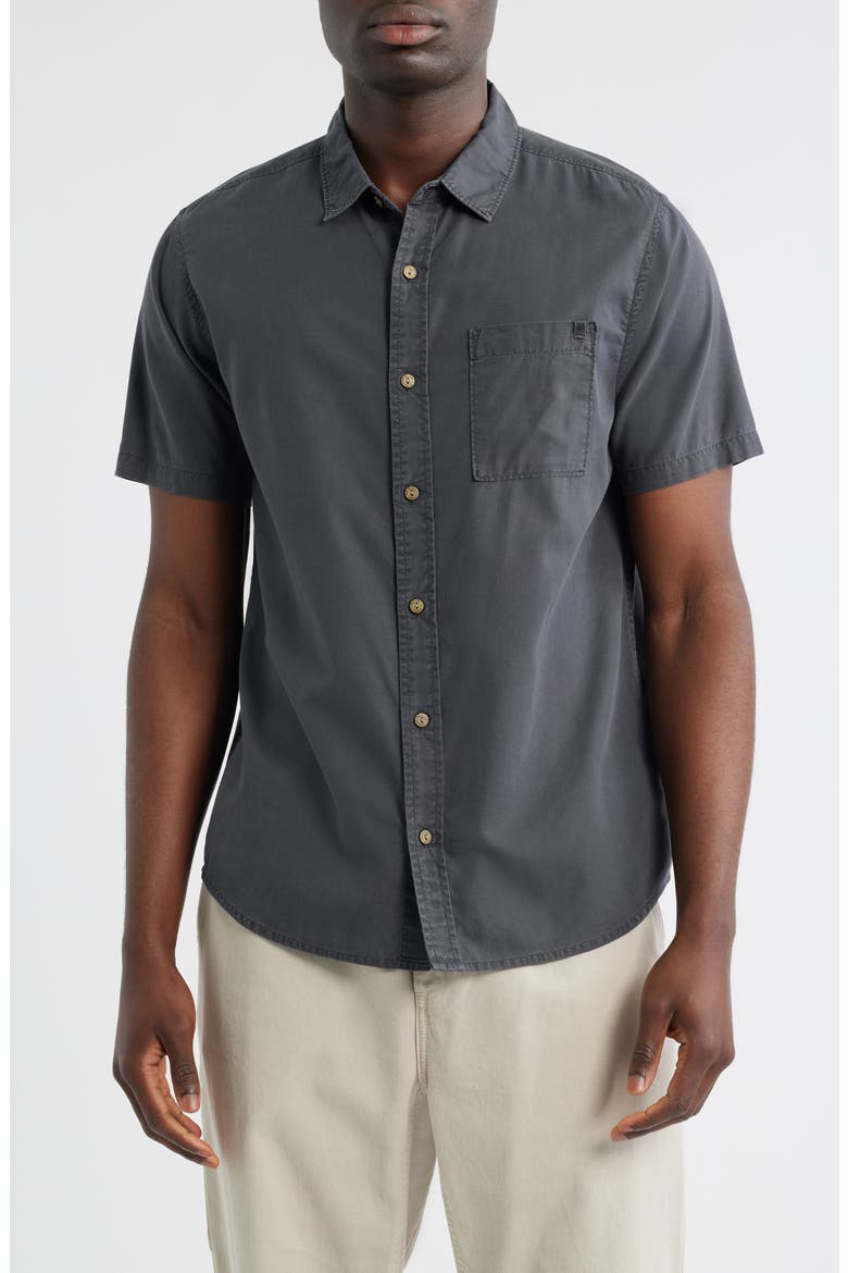 Made to Fade Short Sleeve Cotton & Lyocell Button-Up Shirt, Main, color, WASHED CHARCOAL