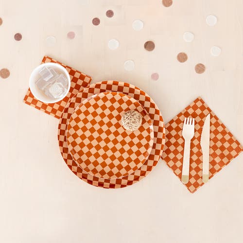 Jollity & Co Checkered Cocktail Napkins In Brown