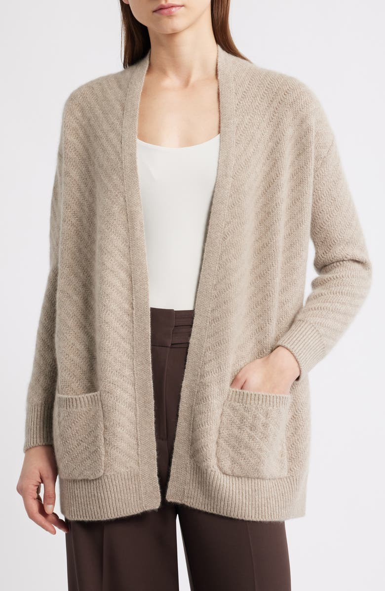 Elie Tahari The Diane Cashmere Open Front Cardigan, Alternate, color, Beige Heather