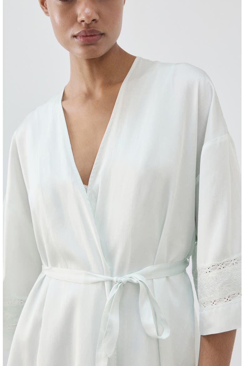 Embroidered Sleeve Satin Robe, Alternate, color, BLUE