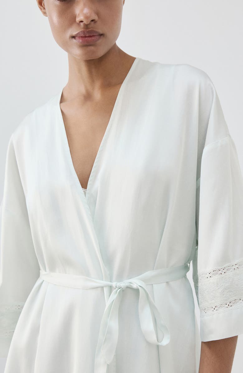 MANGO Embroidered Sleeve Satin Robe, Alternate, color,