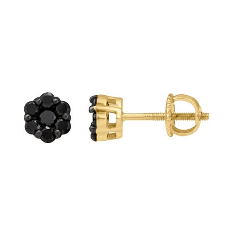 Obsidian 0.35 Cts Black Diamond Cluster Studs 10K Gold Earrings