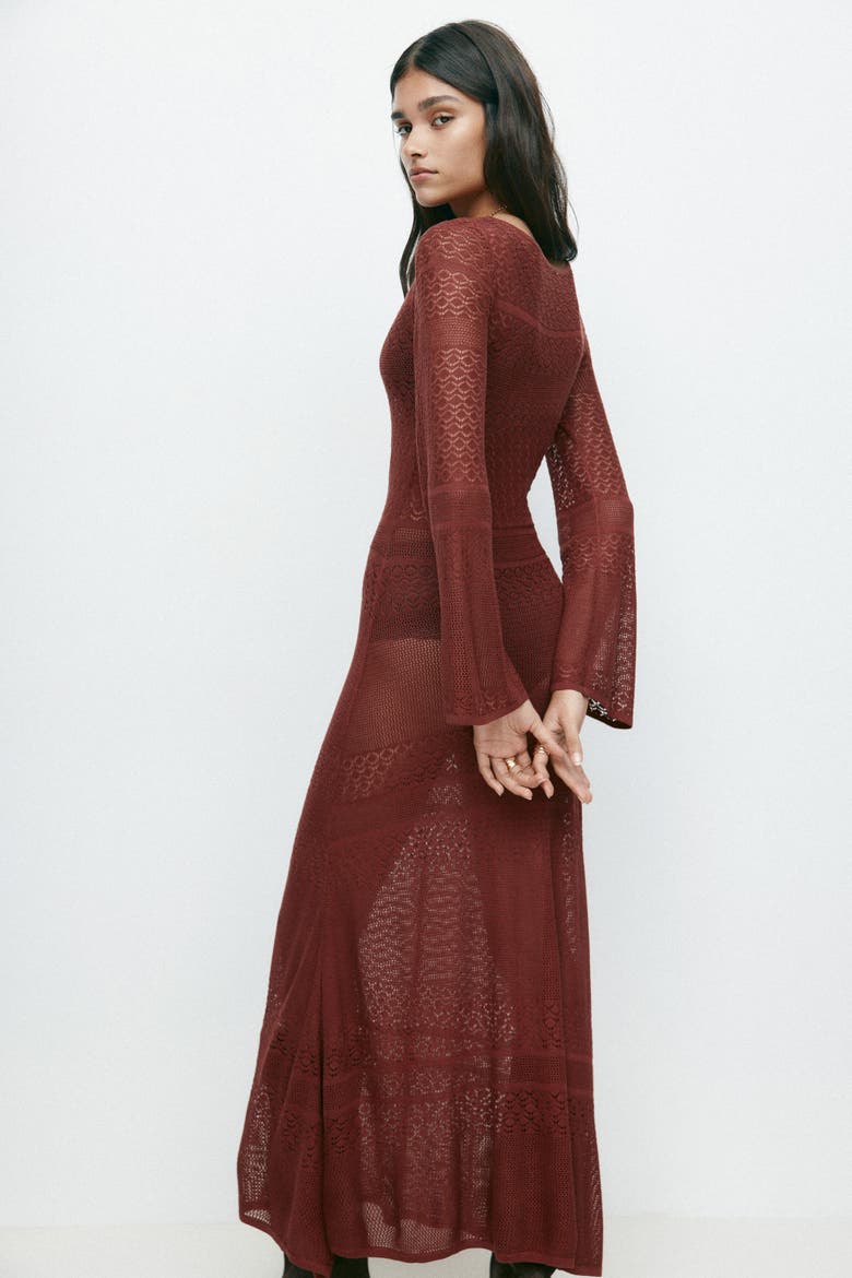 Pointelle-knit Maxi Dress, Alternate, color, Brown