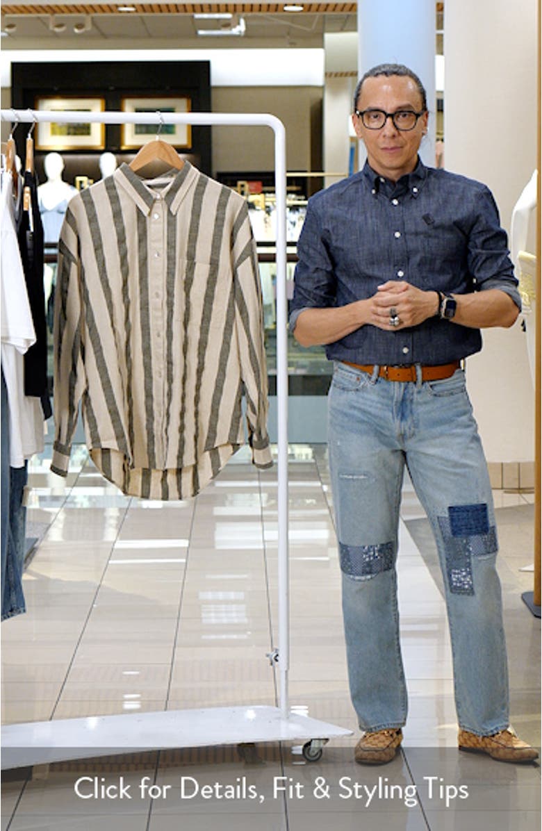 Stripe Relaxed Fit Cotton Blend Button-Up Shirt, sales video thumbnail