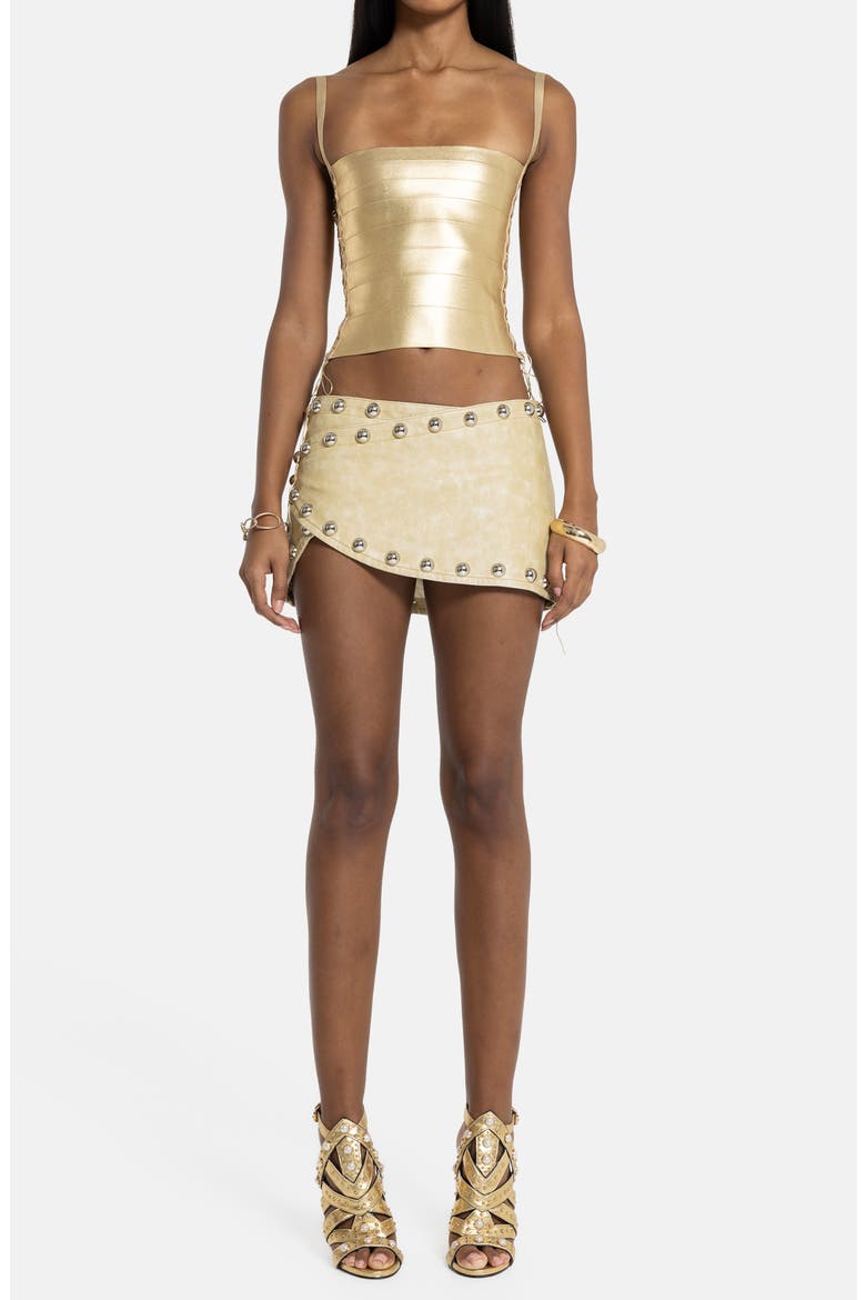 Metallic Lace-Up Bandage Top, Alternate, color, BEIGE