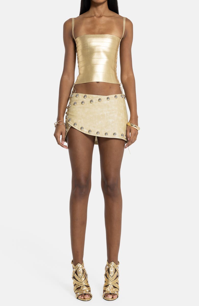 JADED LONDON Metallic Lace-Up Bandage Top, Alternate, color, Beige