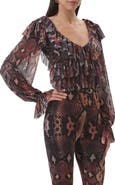 AFRM Addison Snakeskin Print Ruffle Top