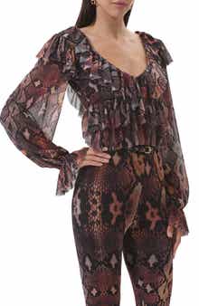 AFRM Addison Snakeskin Print Ruffle Top