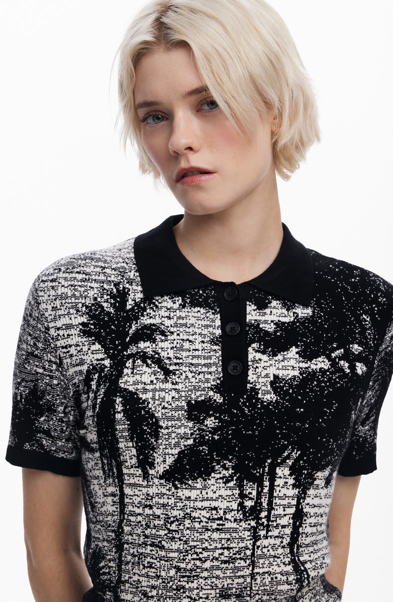 Desigual Palm Rib Cotton Polo, Alternate, color, Black