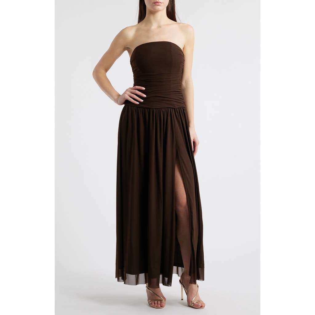 Rare London Drop Waist Mesh Maxi Dress In Brown