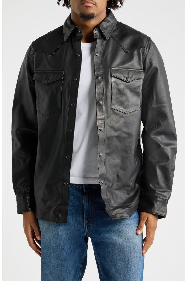 Western Leather Shirt Jacket, Main, color, BLACK