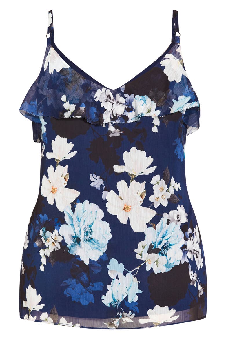 Shy Orchid Floral Ruffle Camisole, Alternate, color, NAVY SHY ORCHID
