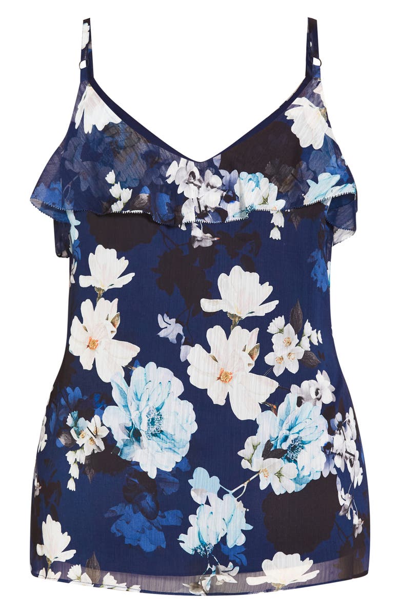 City Chic Shy Orchid Floral Ruffle Camisole, Alternate, color,