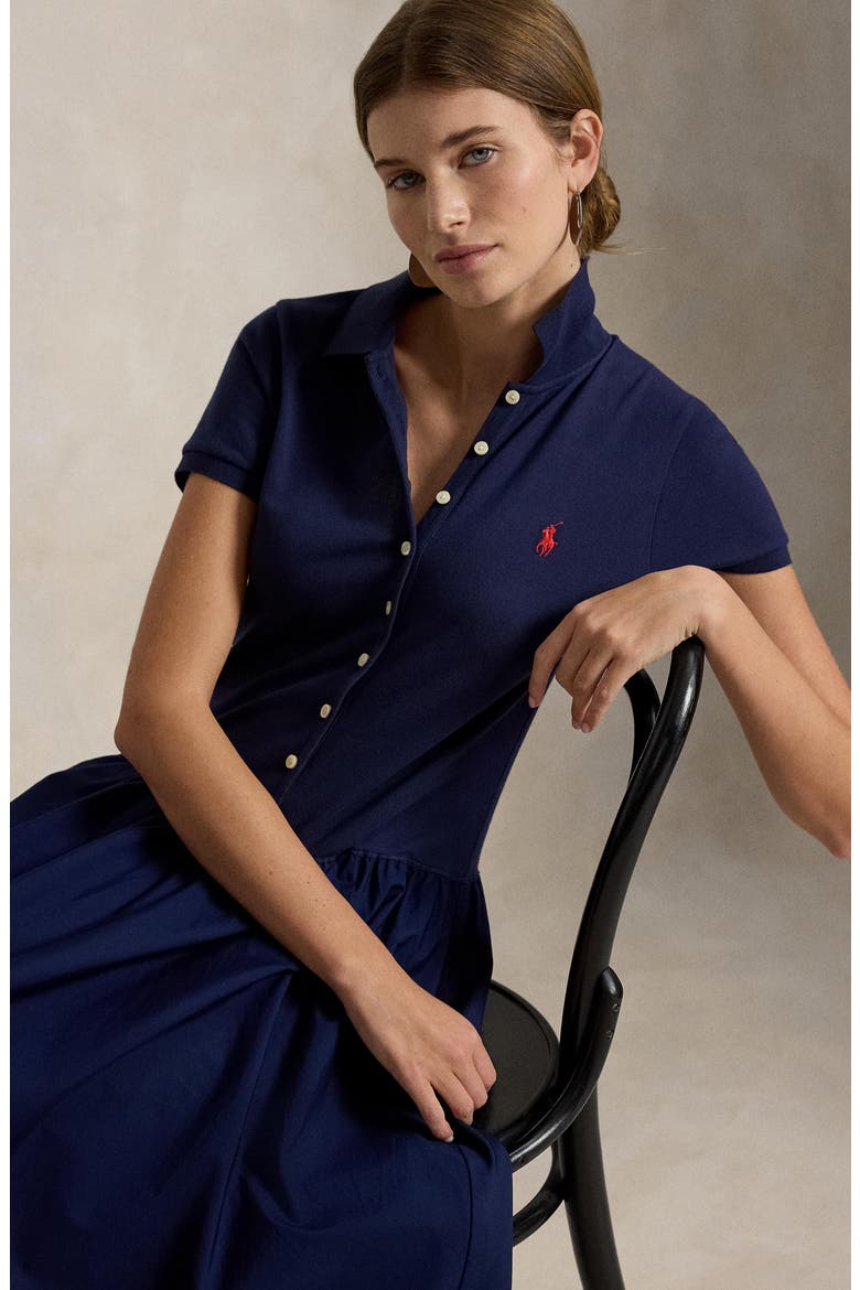 Hybrid Mesh Polo Bodice Dress, Alternate, color, NEWPORT NAVY