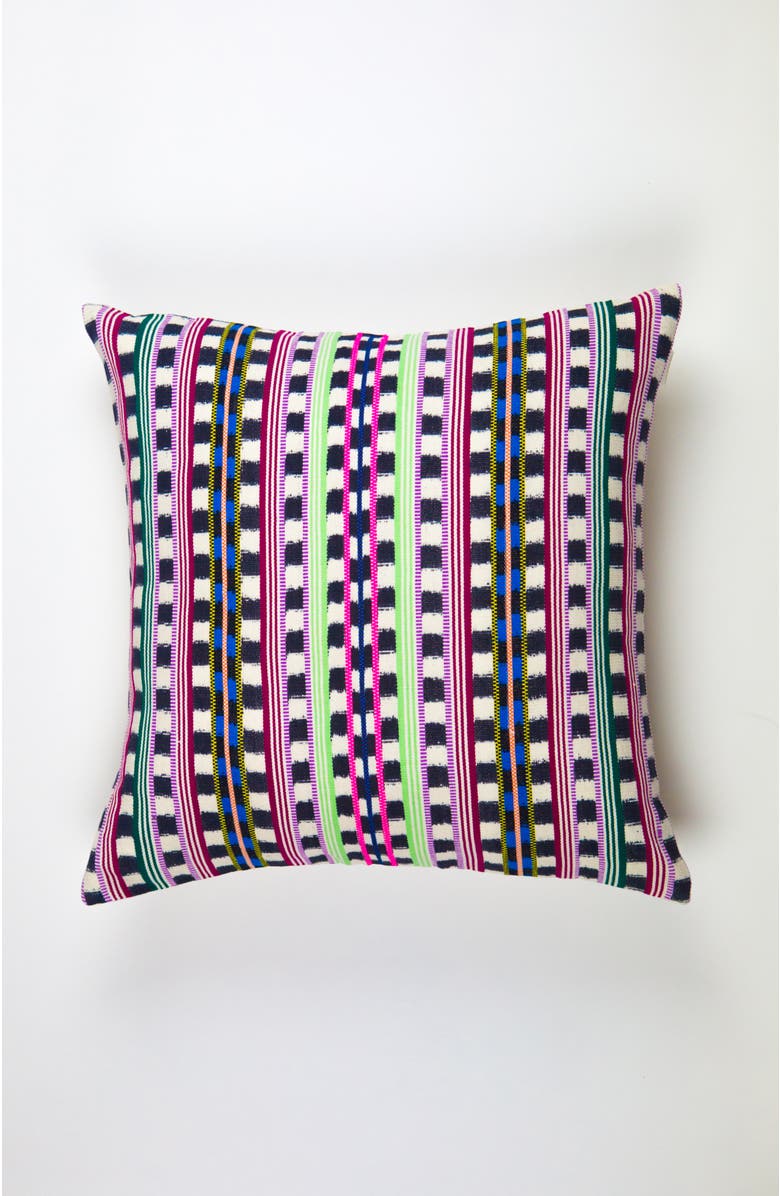 Archive NY Santiago Lime and Pink Handwoven Cotton Ikat Square Throw Pillow, Main, color, Multicolored