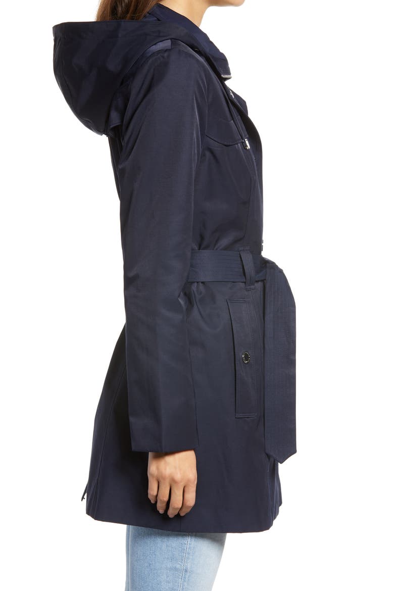 Hooded Trench Coat with Bib Inset, Alternate, color, MIDNIGHT NAVY