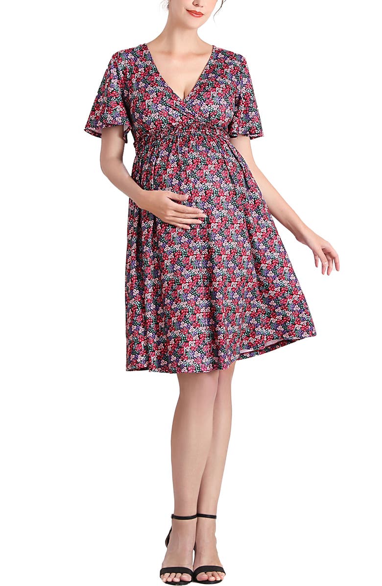Kimi & Kai Evin V-Neck Maternity/Nursing Dress, Main, color, Multicolored