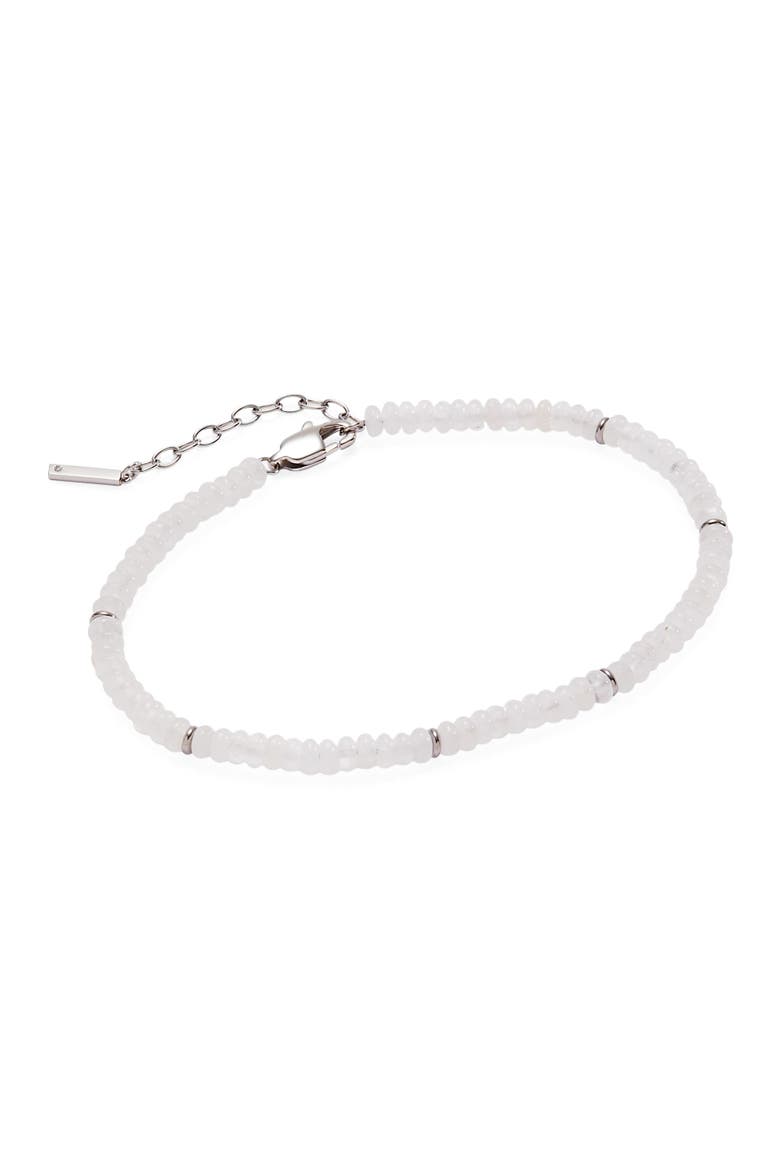 Clear Quartz Semi-Precious Beaded Anklet, Main, color, White/ Silver