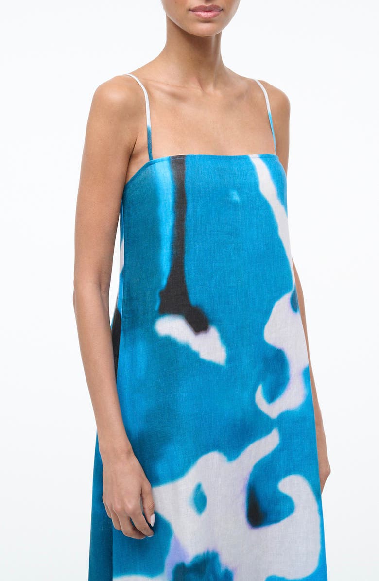 STAUD Laura Print Linen Maxi Dress, Alternate, color, Blue Haze