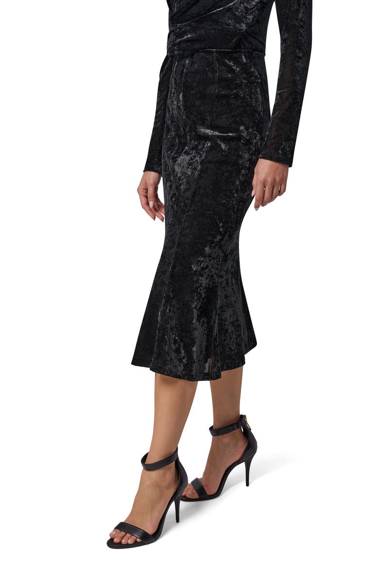 Stretch Velvet Midi Skirt, Alternate, color, BLACK