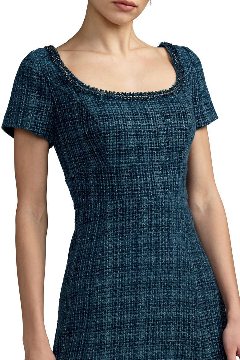Embellished Bouclé Short Sleeve Midi Dress, Alternate, color, Teal