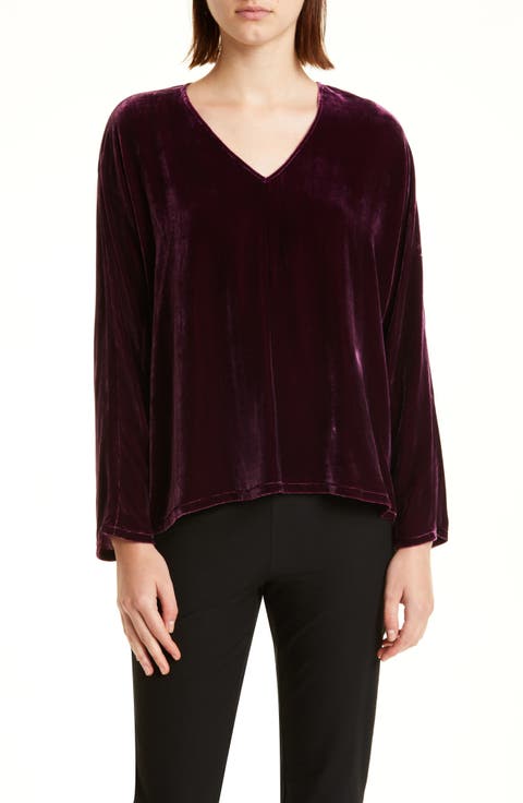 Long Sleeve V-Neck Velvet Top