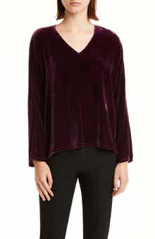 Eileen Fisher Long Sleeve V-Neck Velvet Top