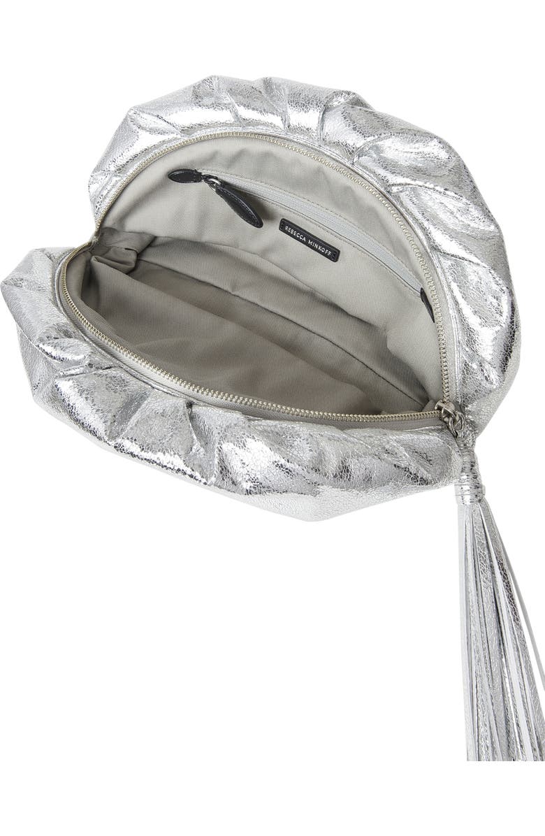 Rebecca Minkoff Ruched Faux Leather Clutch, Alternate, color, Silver