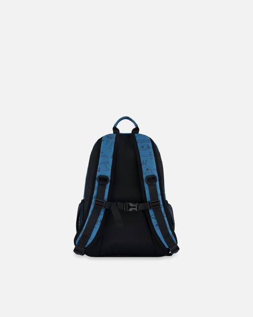 Deux Par Deux Boy's Backpack Blue Camping Print In Blue Camping Print