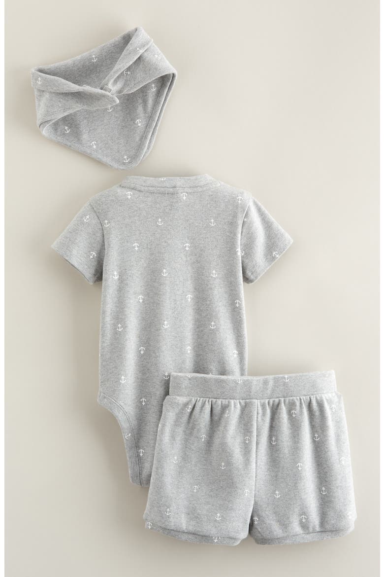 Romper, Bib & Shorts Set, Alternate, color, GREY HEATHER ANCHORS
