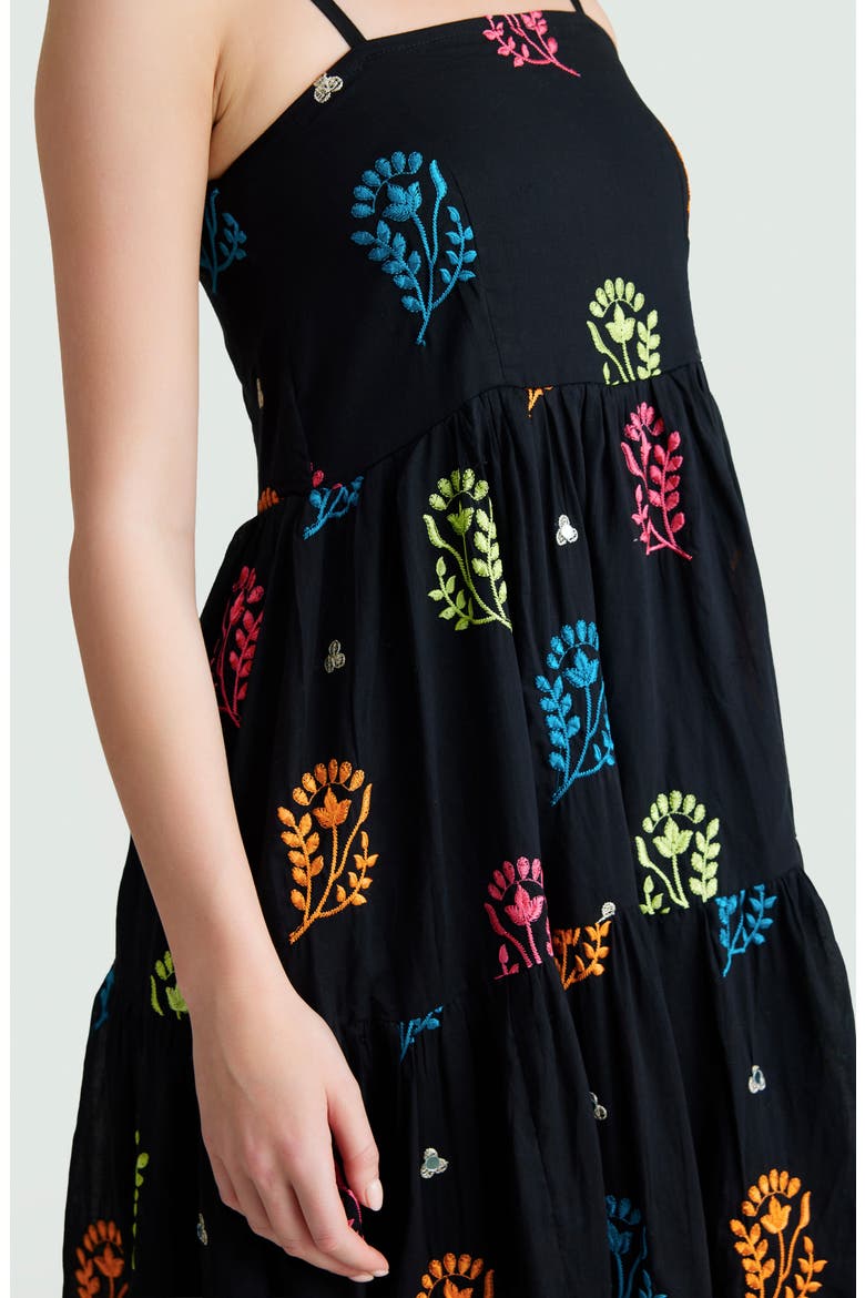 Soraya Embroidered Cotton Maxi Sundress, Alternate, color, BLACK