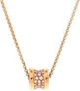 Pre-Owned Bvlgari B.Zero1 Pendant Necklace 18K Rose Gold with Pave Diamonds Mini