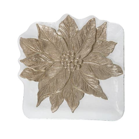 Poinsettia 100% Glass Square Christmas Plate Tray 13"