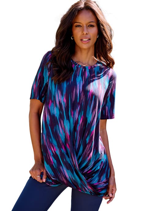 Plus Size Crewneck Short Sleeve Crisscross Hem Tunic