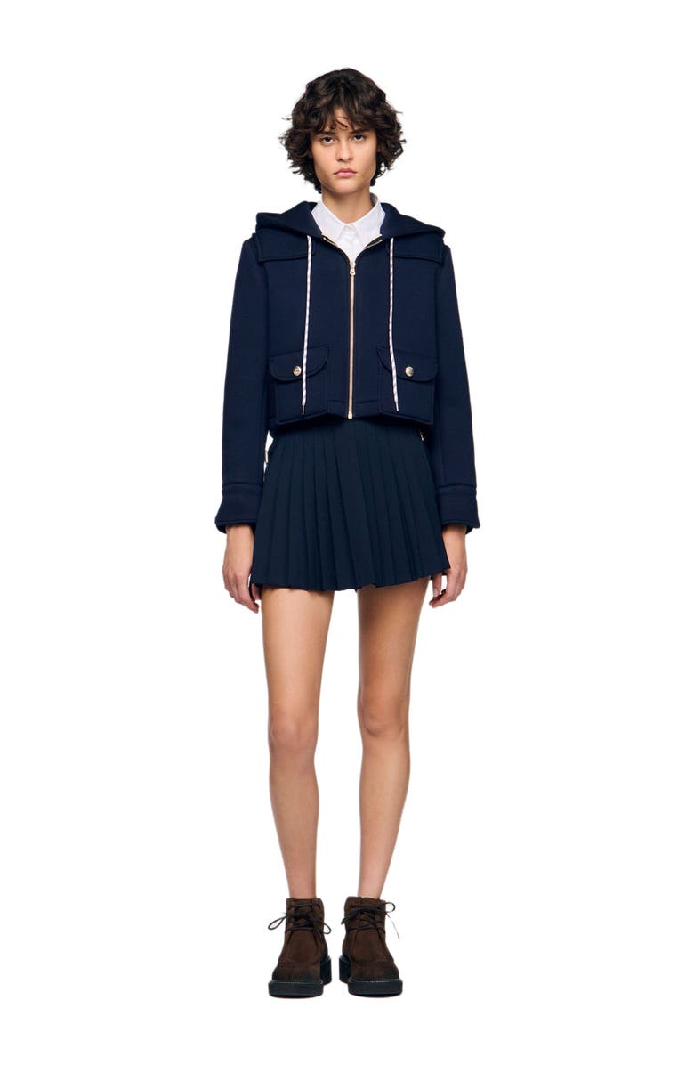 SANDRO Technical hooded jacket, Alternate, color, Navy Blue