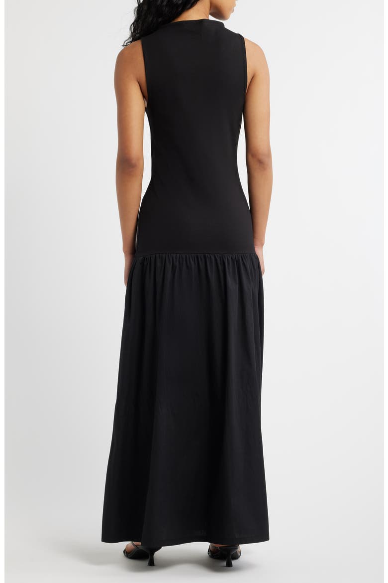 Drop Waist Mixed Media Maxi Dress, Alternate, color, BLACK
