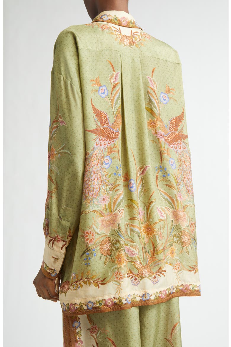 Indra Placed Print Relaxed Fit Silk Button-Up Shirt, Alternate, color, KHAKI SCARF FLORAL