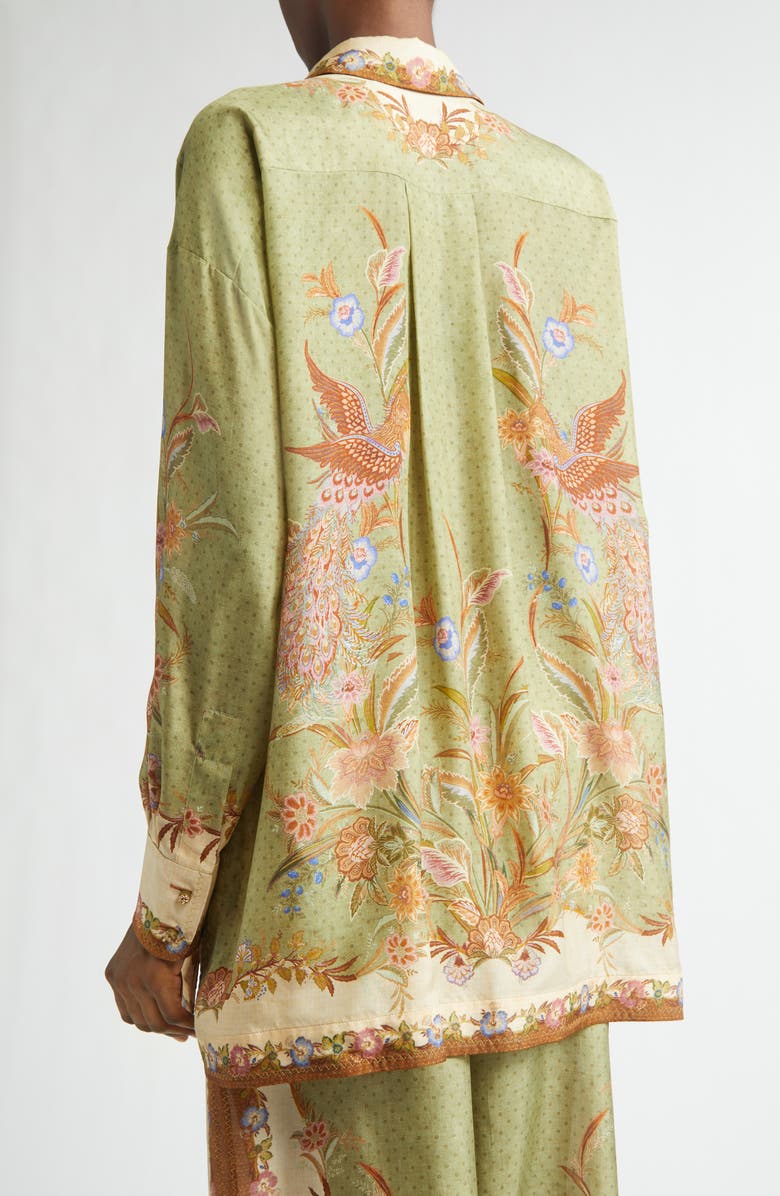 Zimmermann Indra Placed Print Relaxed Fit Silk Button-Up Shirt, Alternate, color, Khaki Scarf Floral
