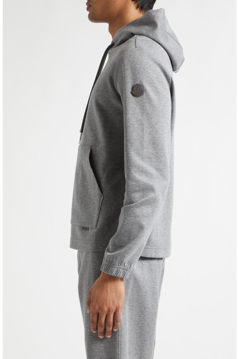 Leather Logo Patch Cotton Blend Hoodie, Alternate, color, MEDIUM GRAY MELANGE