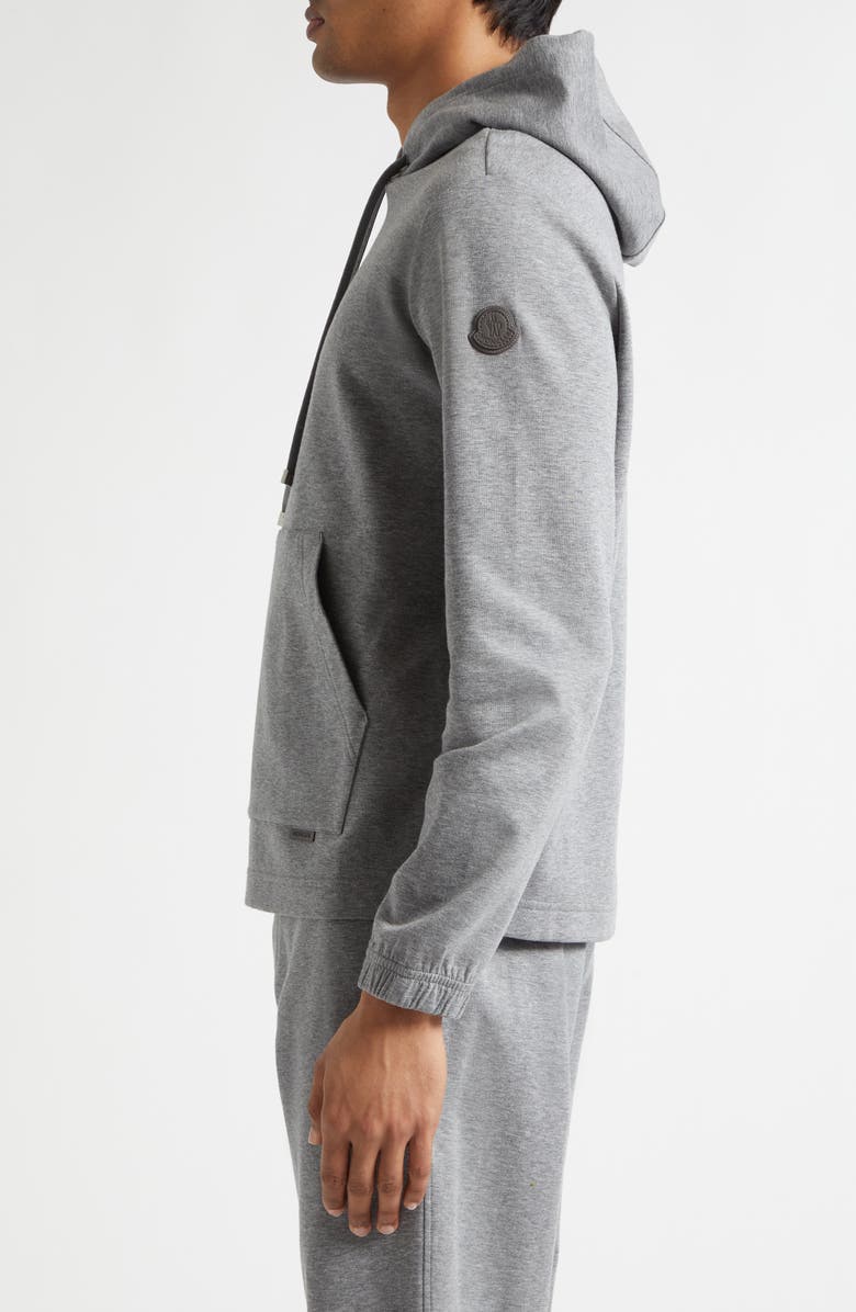 Moncler Leather Logo Patch Cotton Blend Hoodie, Alternate, color, Medium Gray Melange