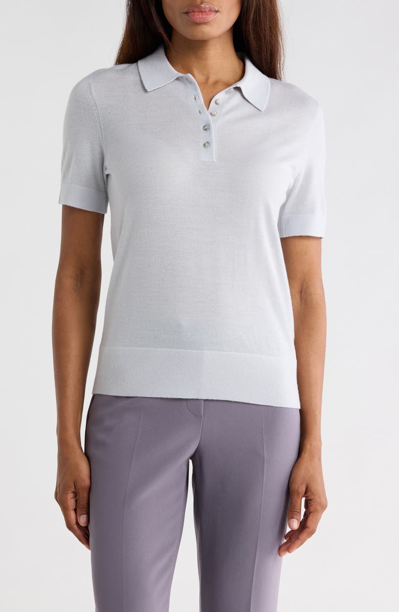 Theory Short Sleeve Wool Polo, Main, color, Moon Grey