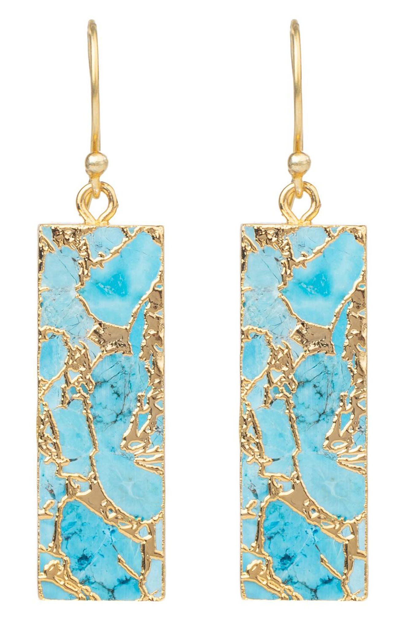 SAACHI 18K Gold Plated Mojave Turquoise Rectangle Drop Earrings