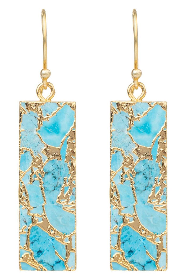 18K Gold Plated Mojave Turquoise Rectangle Drop Earrings, Main, color, TURQUOISE