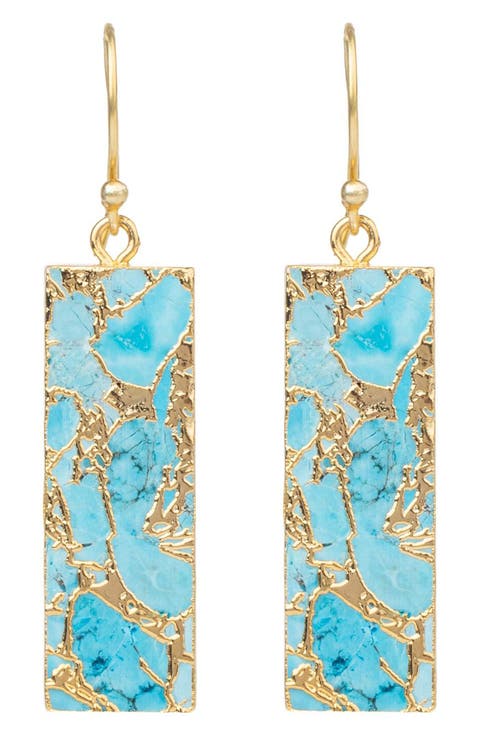 18K Gold Plated Mojave Turquoise Rectangle Drop Earrings
