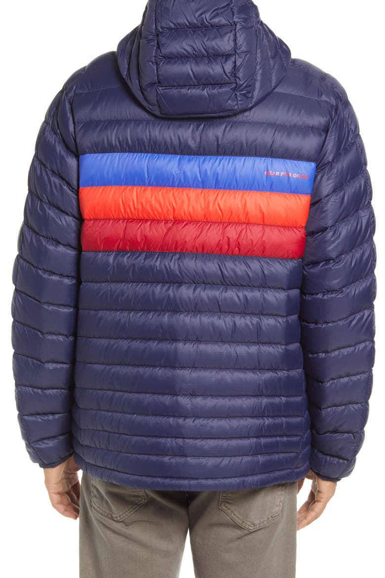 Fuego Water Resistant 800 Fill Power Hooded Down Jacket, Alternate, color, MARITIME/ BLUE VIOLET STRIPES