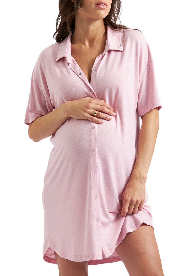 Dreamy Button Down Maternity Sleep Shirt, Alternate, color, DUSTY PINK
